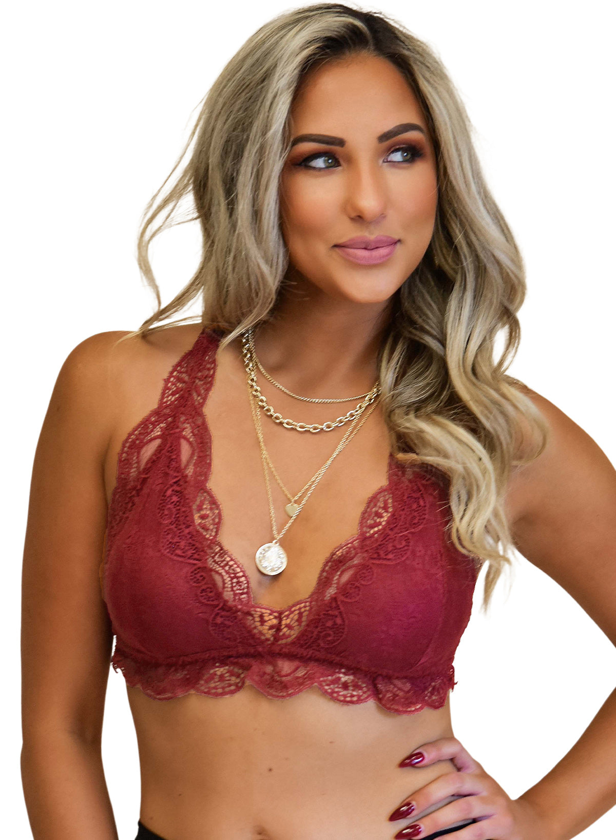 Halter Scalloped V Neck Lace Bralette