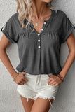 V-Neck Rolled Short Sleeve Henley Top