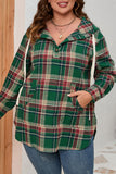 Plus Size Plaid Kangaroo Pocket Drawstring Hoodie