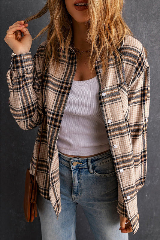 Chest Pocket Plaid Pattern Long Sleeve Shirt