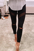 Distressed Mesh Splicing Skinny Leggings