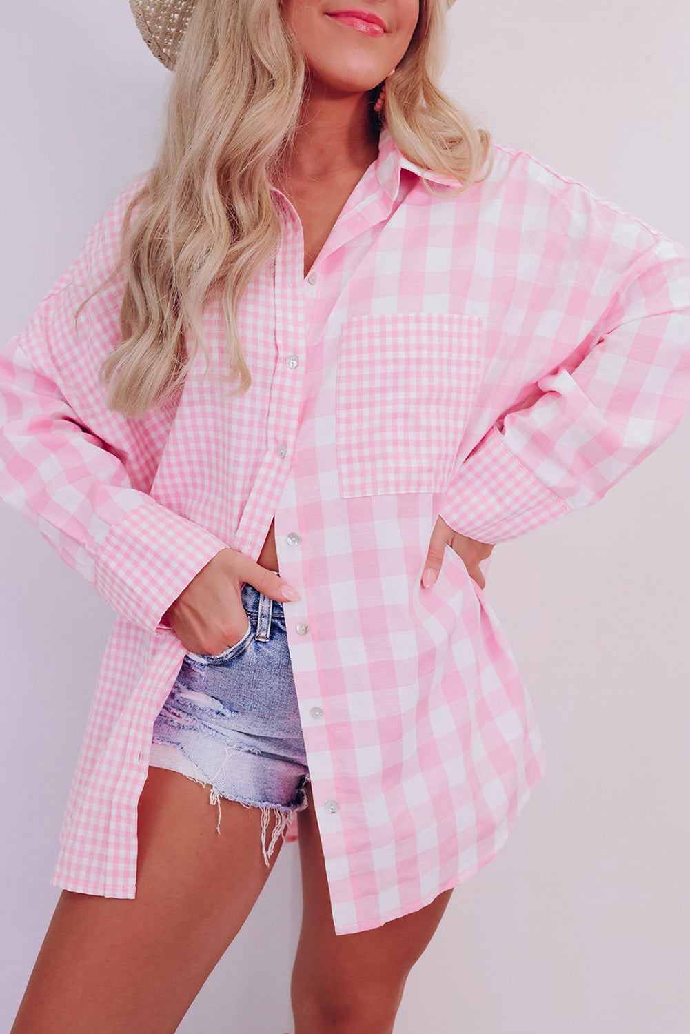 Mix Checked Patchwork Long Sleeve Shirt