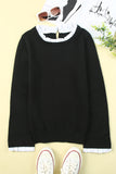 Pull en tricot noir uni à col rond et à volants