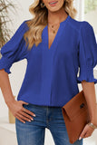 Solid Color Half Sleeve V Neck Blouse