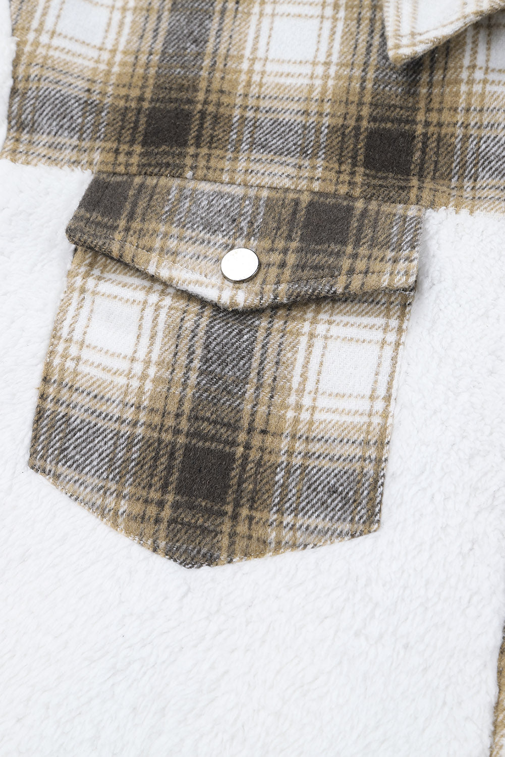 Plaid Patchwork Buttoned Pocket Sherpa Jacket