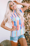 Striped Print High Neck Flutter Top