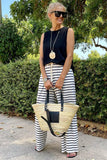 Drawstring Striped Wide Leg Pants