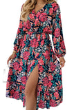 V Neck Elastic High Waist Split Floral Dress