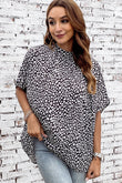 Oversized Leopard Ruched Batwing Sleeve Blouse