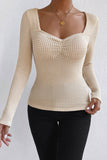 Square Neck Ruched Textured Knit Top