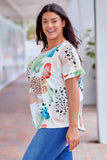 White Animal Watercolor Mixed Print Plus Size Top