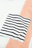 Colorblock Striped Splicing Waffle Knit Long Sleeve Top