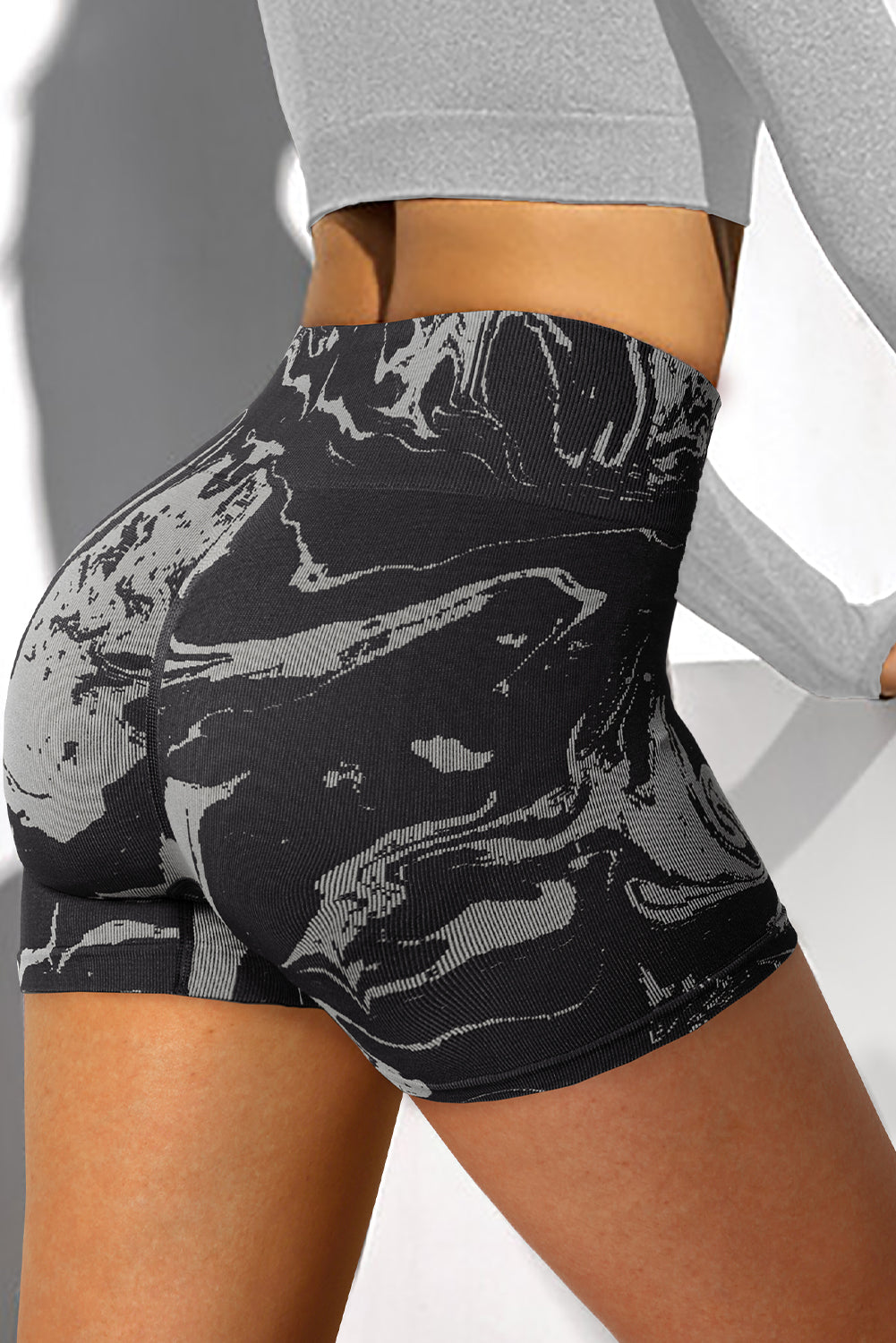 Abstract Print Ribbed High Waist Active Bottoms