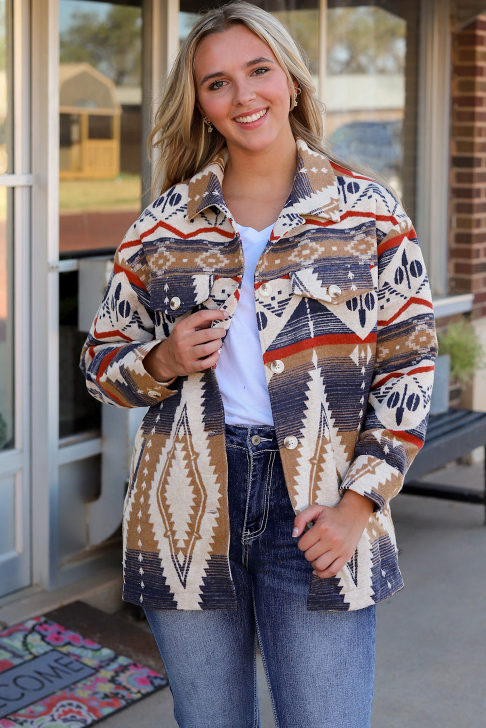 Aztec Print Button-Up Oversized Jacket