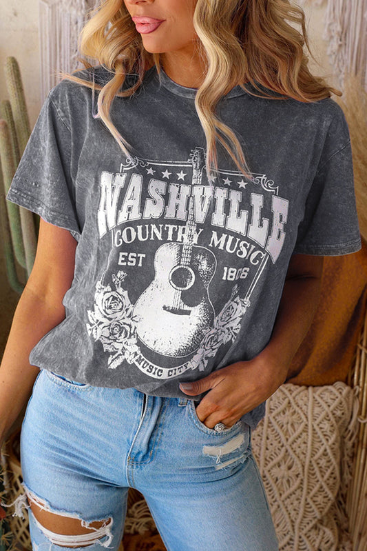 T-shirt délavé minéral graphique Nashville Music City