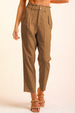 Button Flap Pocket High Waisted Linen Pants