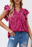 Floral Print Tiered Flutter Sleeve V Neck Top