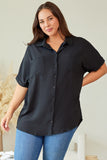 Chemise noire texturée froissée à manches courtes de grande taille