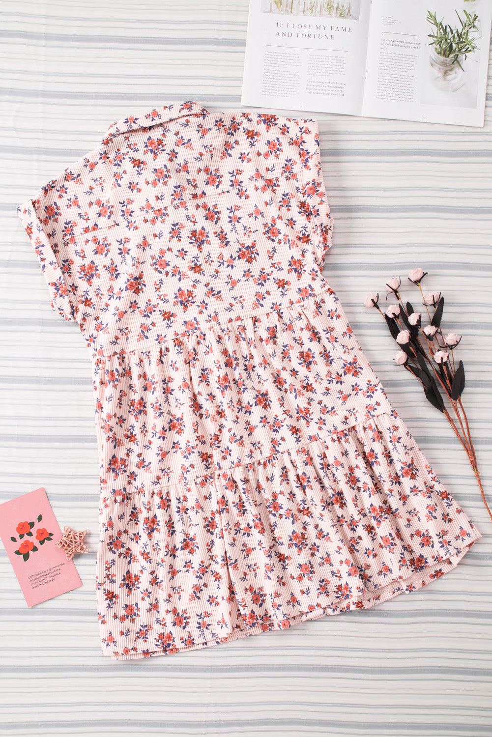 Short Sleeve Flap Pockets Shirt Floral Dress