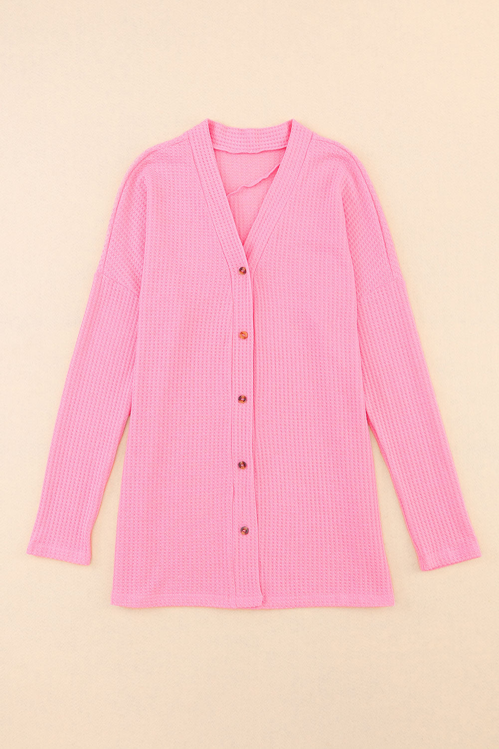 Waffle Knit Dropped Shoulder Cardigan