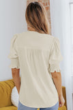 Solid Color Half Sleeve V Neck Blouse