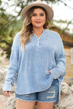 Sky Blue Crinkle Textured Loose Henley Top