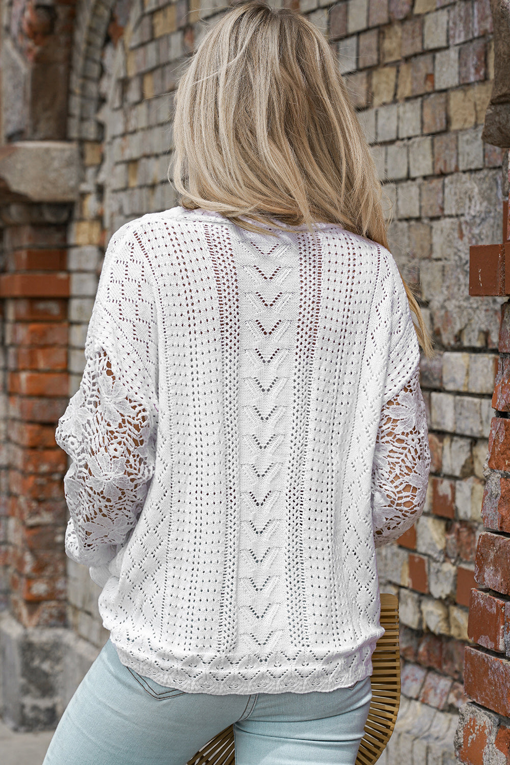 Crochet Lace Pointelle Knit Sweater