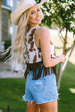 Cow Printed Fringe Hem Tank Top