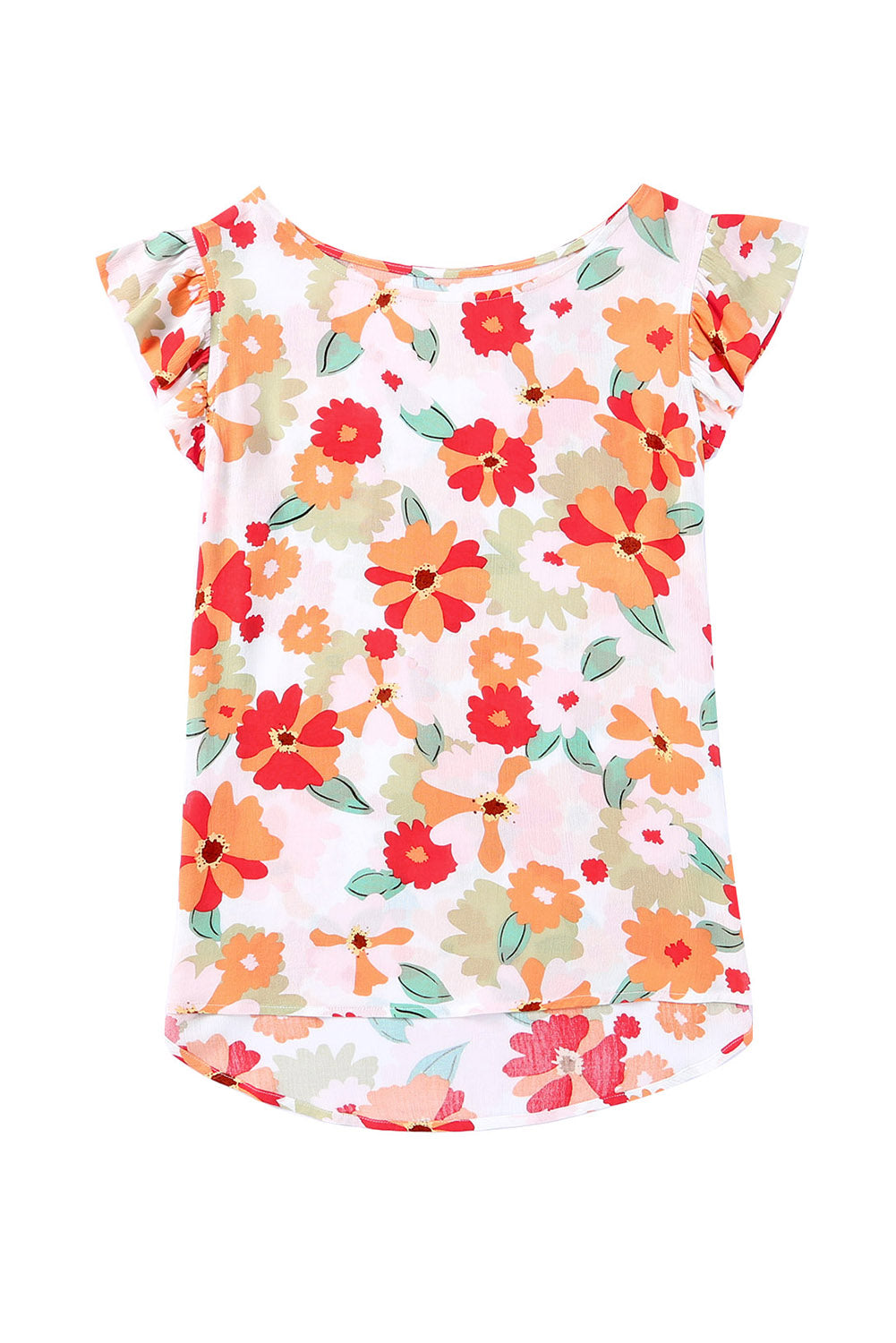 Blouse rose à imprimé floral et à volants et manches flottantes