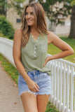 Ribbed Knit Buttoned Henley V Neck Tank Top