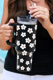 Floret Print Stainless Tumbler With Lid And Straw