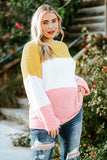 Colorblock Bubble Sleeve Plus Size Sweater