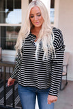 Striped Print Ruffled Buttoned Long Sleeve Top