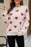 Heart Pattern Ribbed Trim Knit Sweater