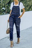 Distressed Bib Denim Overalls