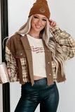 Plaid Patchwork Distressed Hooded Cropped Jacket