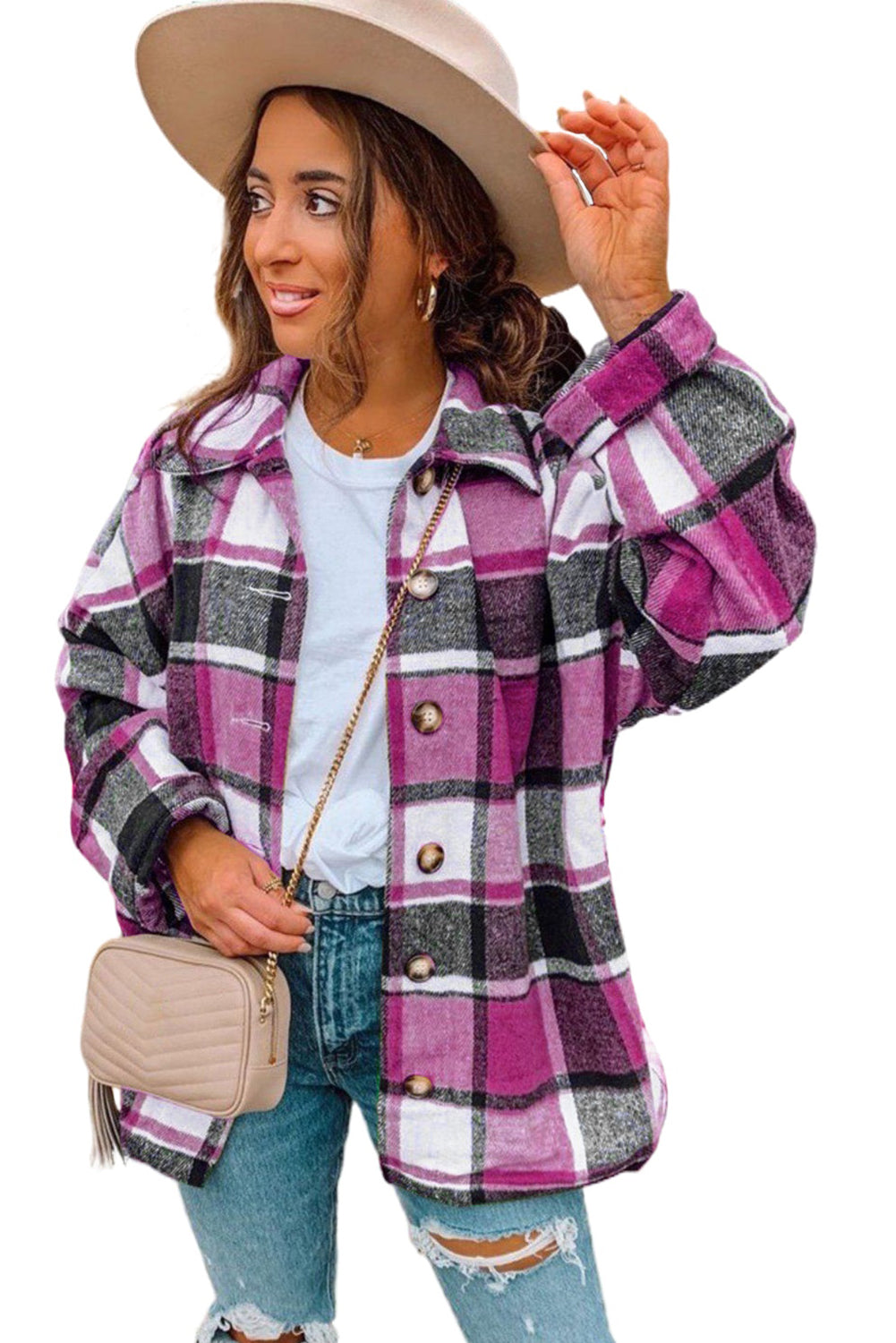 Plaid Print Buttoned Shirt Jacket