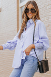 Smocked Cuffed Striped Boyfriend Shirt with Pocket