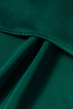 Green Satin Sleeveless Pleated High Low Dress with Pocket