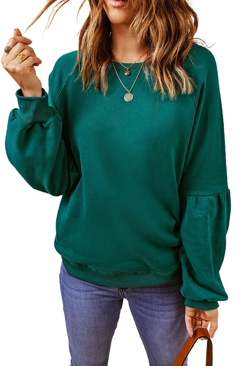 Raglan Patchwork Sleeve Pullover Sweatshirt