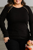 Plus Size Solid Buttons Long Sleeve Top