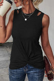 Khaki Rib Knit Cut-out Front Twist Tank Top