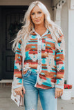 Aztec Print Buttoned Pocket Chest Long Sleeve Shirt