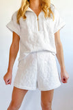 White Leopard Jacquard Quarter Zip Tee and Shorts Set