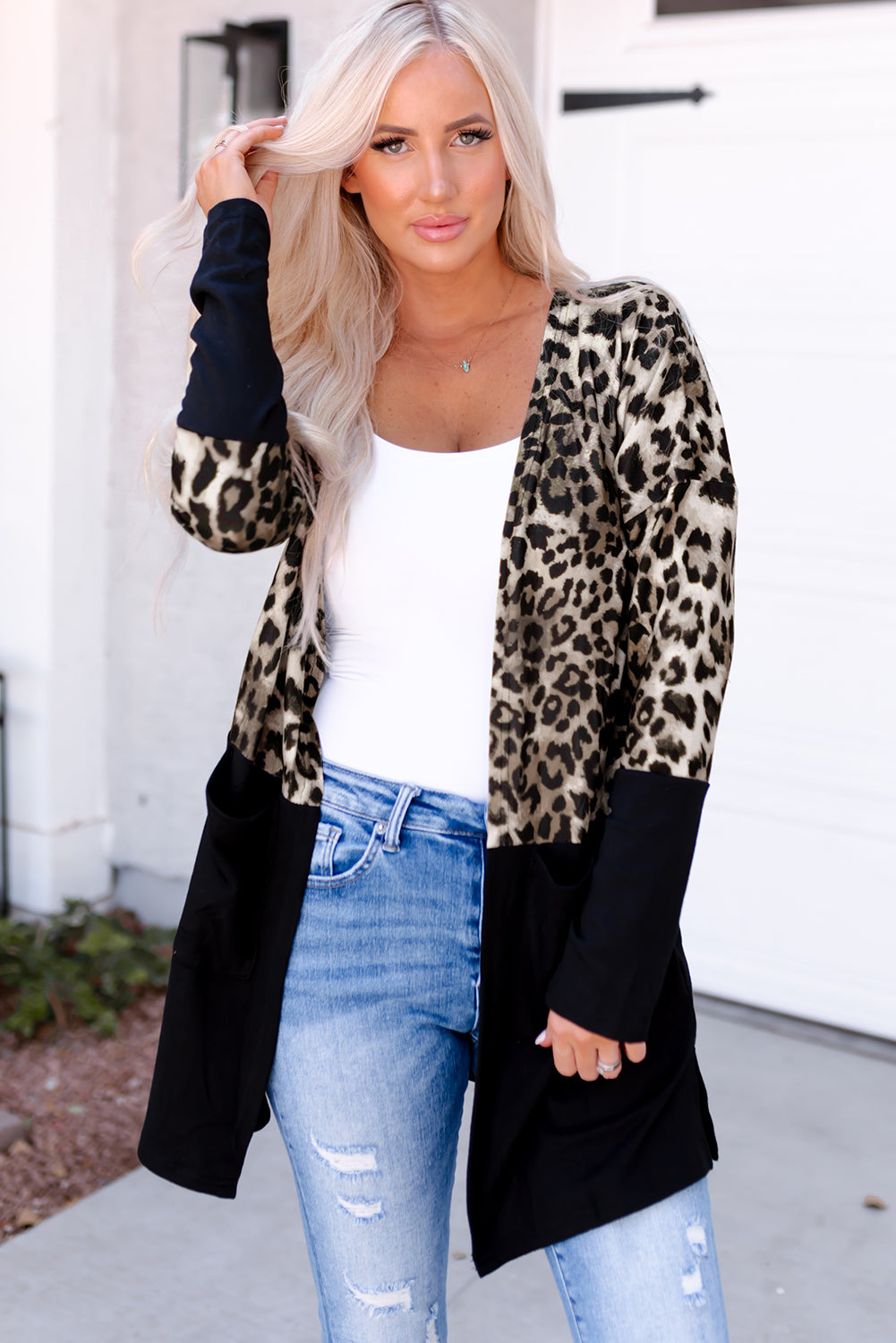 Leopard Print Patchwork Pocket Cardigan