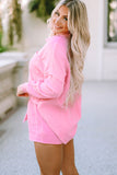 Crinkle Frayed Long Sleeve Shirt and Casual Shorts Set