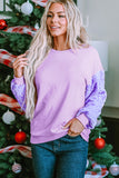 Orchid Petal Sequin Patchwork Long Sleeve Pullover Top