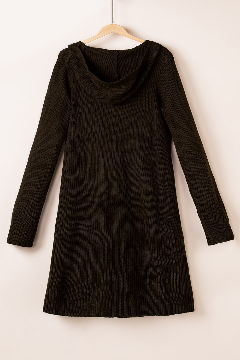 Hooded Pockets Open Front Knitted Cardigan