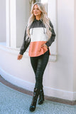 Color Block Pocketed Side Slit Hoodie