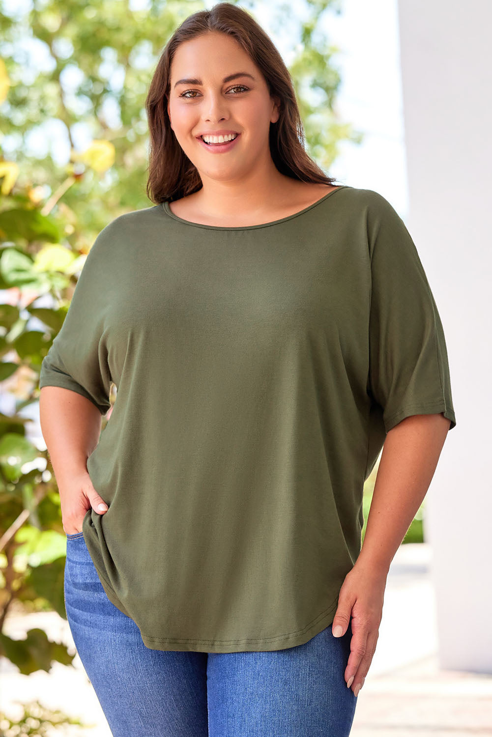 T-shirt ample vert grande taille avec dos évidé